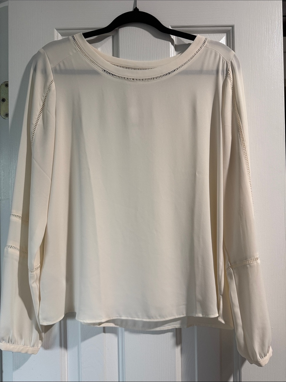 LOFT Cream Long-Sleeve Round Neck Blouse